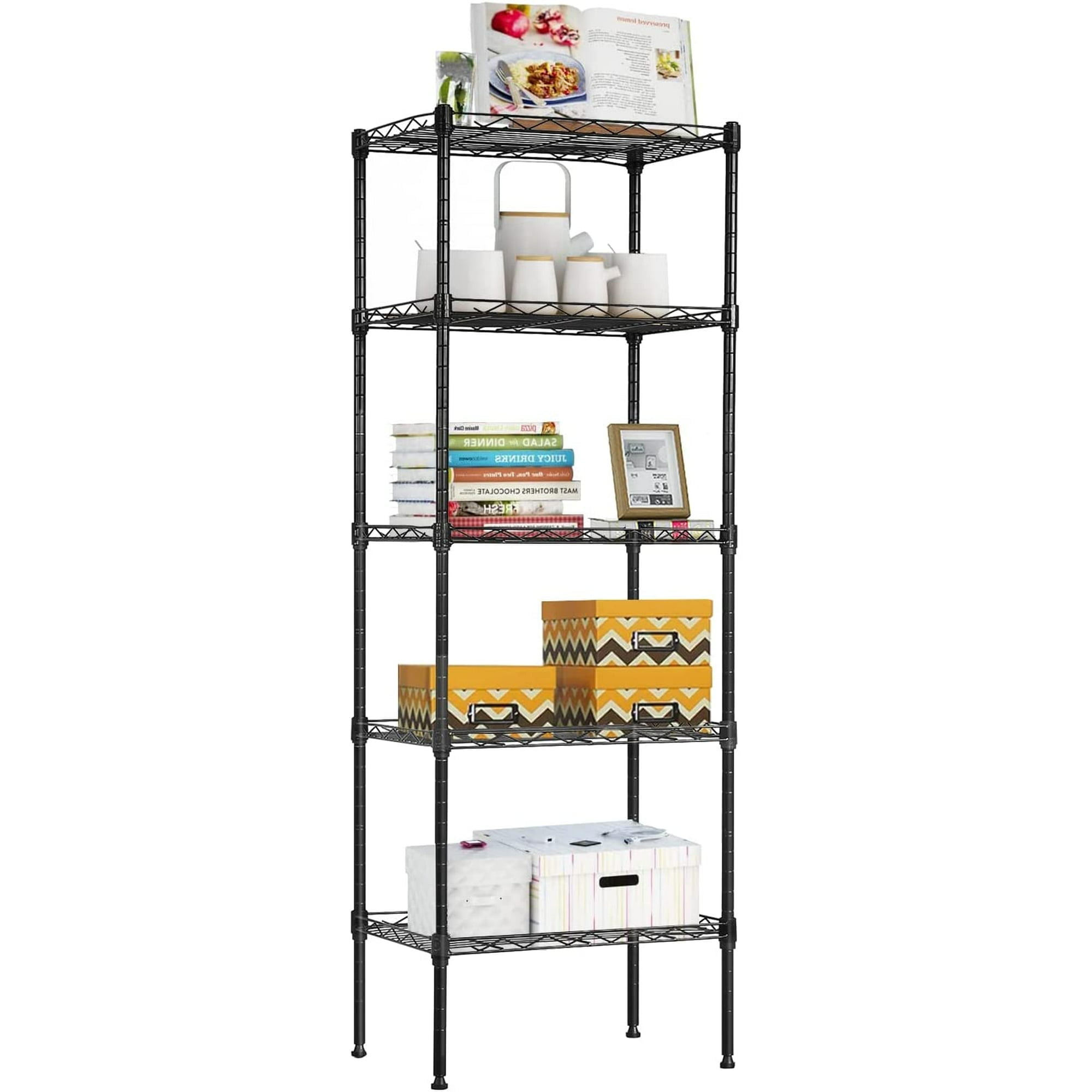 Black Adjustable 5-Tier Steel Wire Shelving Unit