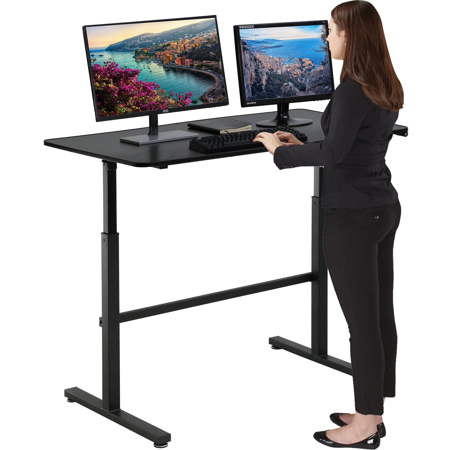 Standing Desk Converter, 47 Height Adjustable Sit Stand Desk Riser for  Dual Monitors with Keyboard Tray, Black, SD10L