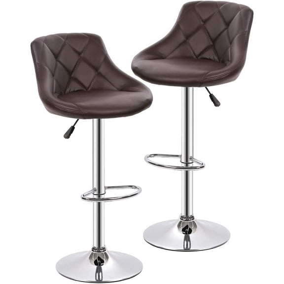 BestOffice Bar Stool Adjustable Height Leather Bar Stools With Seat Back Pad,Set Of 2,Brown