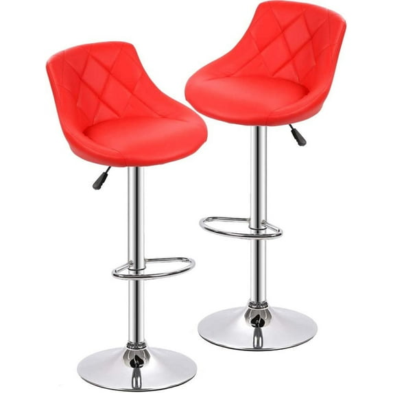 BestOffice Bar Stool Adjustable Height Leather Bar Stools With Seat Back Pad,Set Of 2,Red