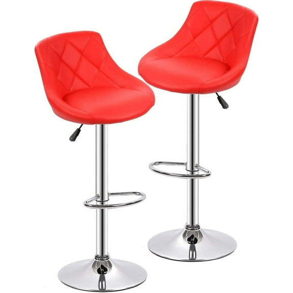 BestOffice Bar Stool Adjustable Height Leather Bar Stools With Seat Back Pad,Set Of 2,Red