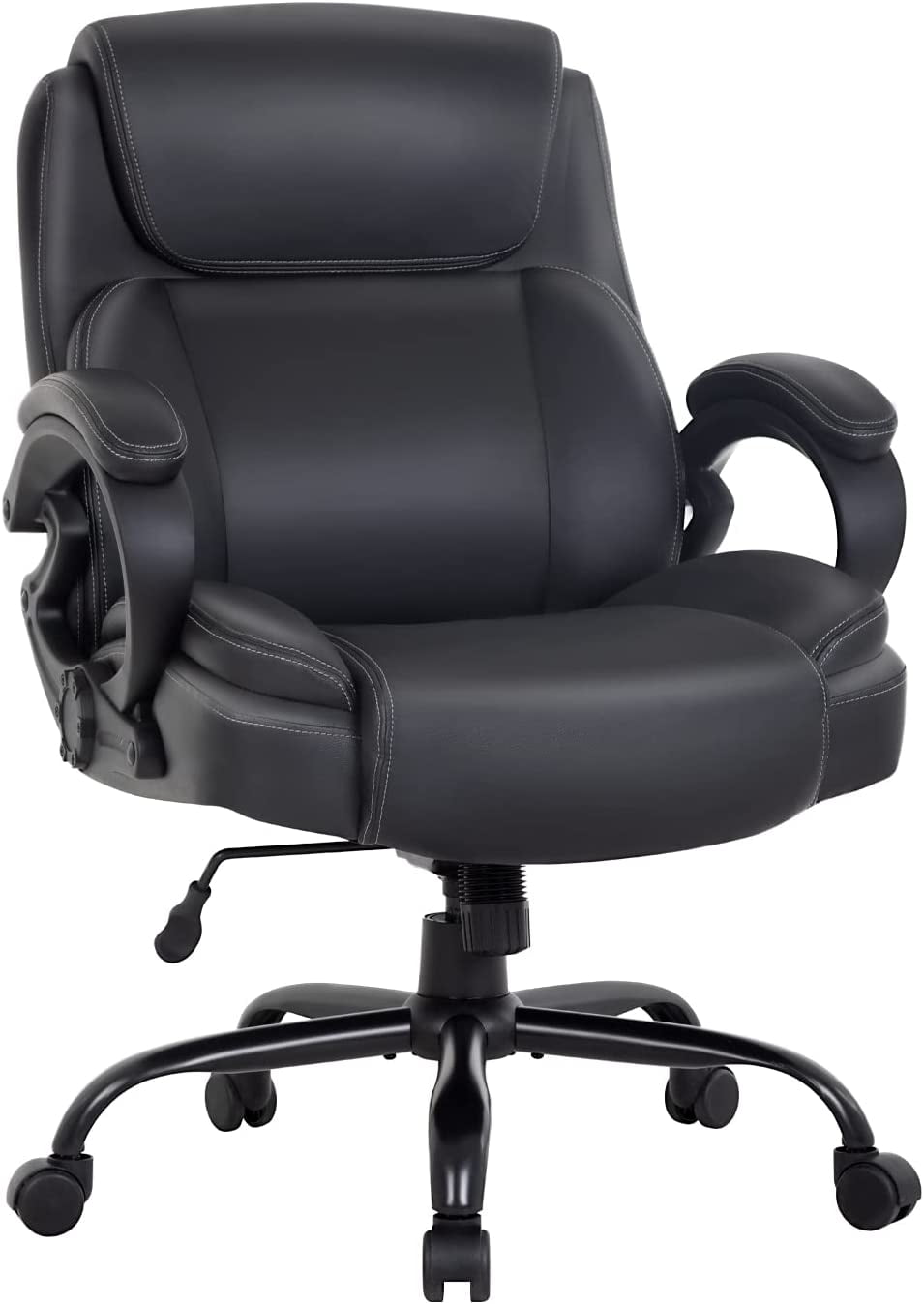 BestOffice Big and Tall Ergonomic Office Chair, Lumbar Support, PU Leather for Men, Women(Black)