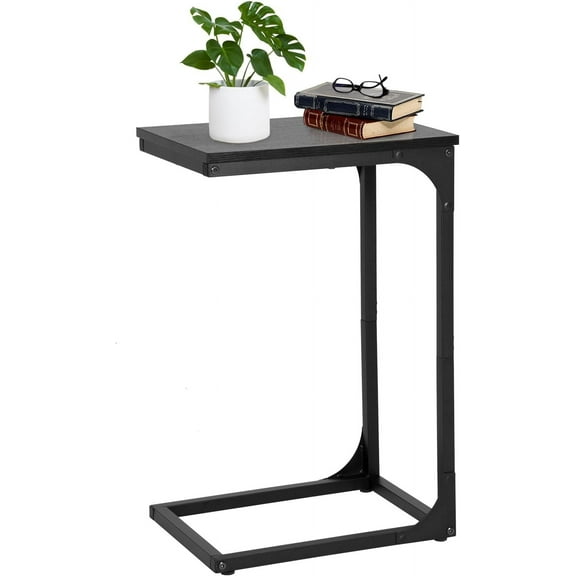 PayLessHere C Shaped End Table with Adjustable Feet,Small Side Table for Couch,Black