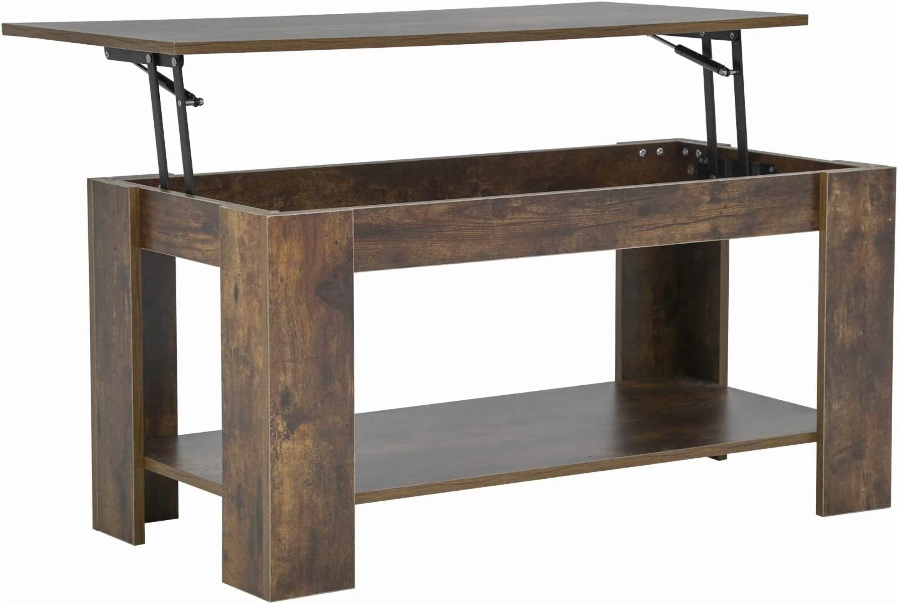 BestOffice Coffee Table with Hidden Compartment and Lower Shelf Silent Air Rod,39.4inch,Brown