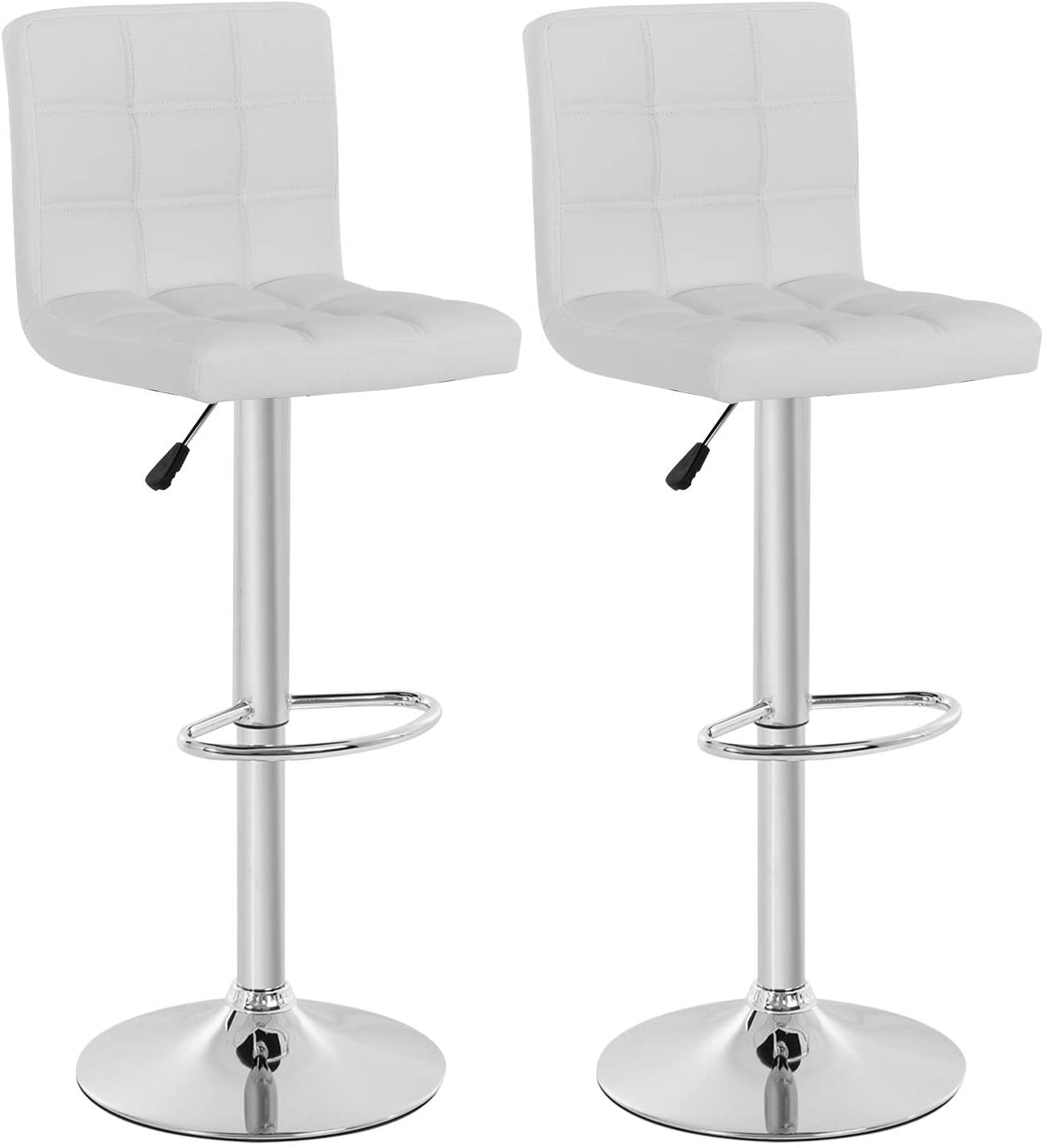 White Adjustable Swivel Metal and Leather Bar Stools, Set of 2