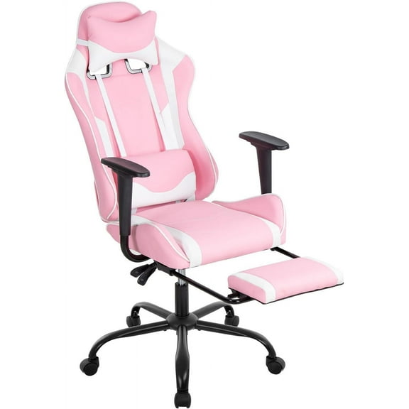BestOffice Ergonomic Gaming Chair , High Back PU Leather w/Footrest, Rolling Swivel for Adults ,Pink
