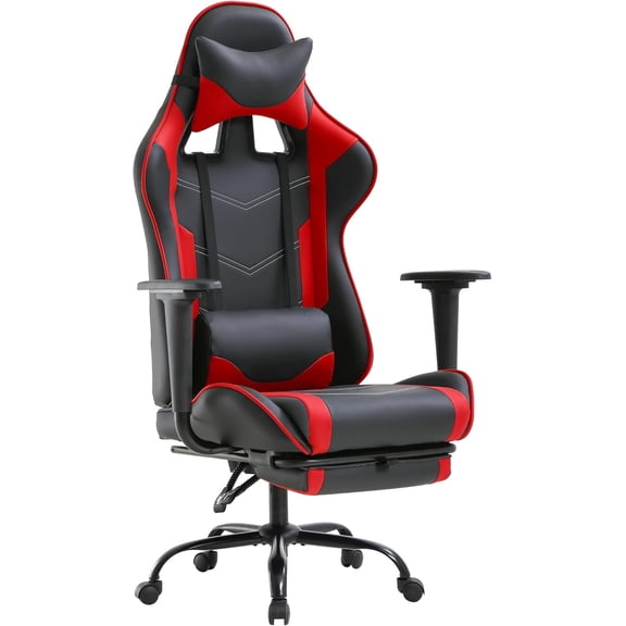 PayLessHere Red Gaming Office Chair - Ergonomic PU Leather w/Lumbar Support & FootrestRolling Swivel
