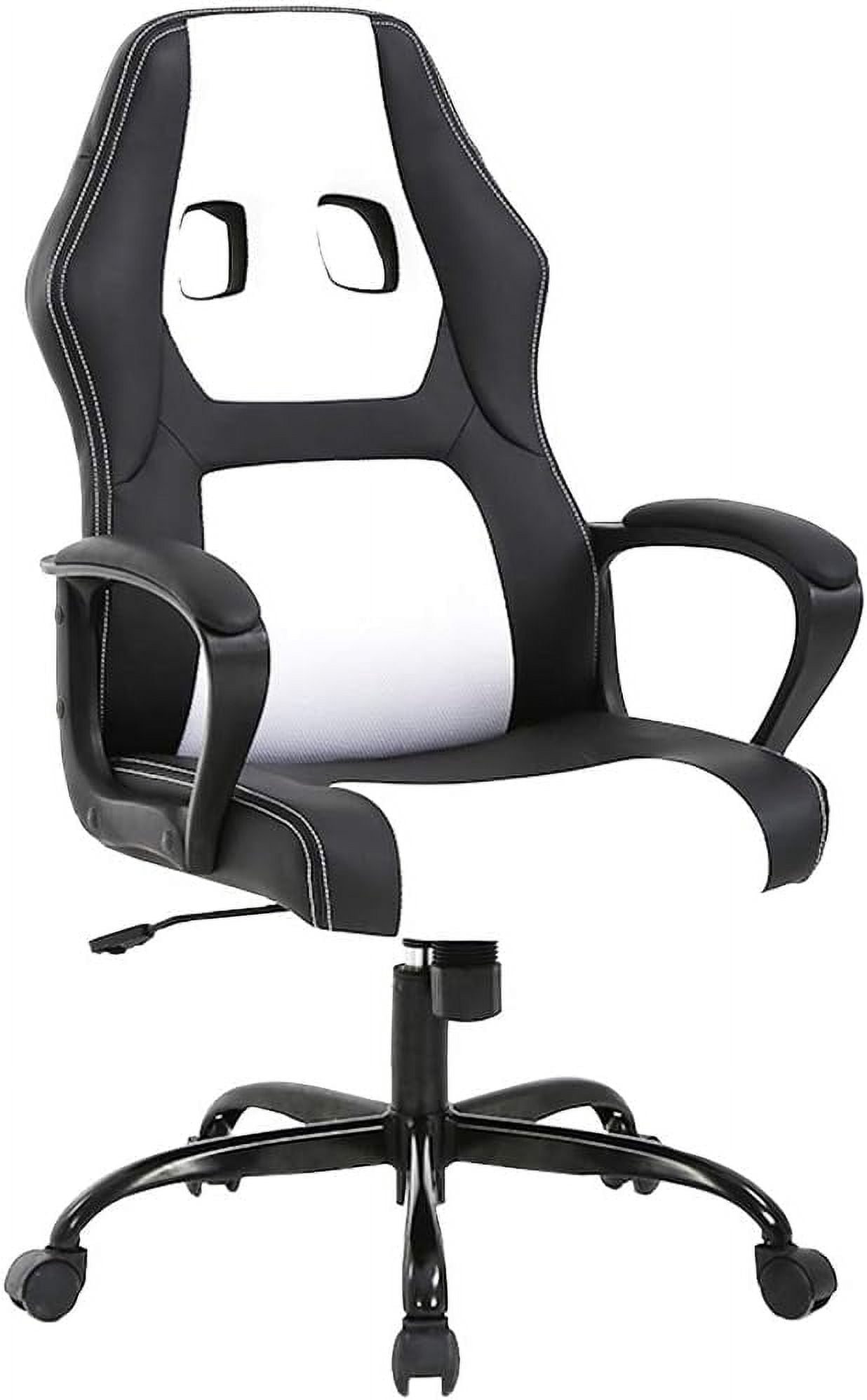 BestOffice Adult PU Leather and Mesh Racing Gaming Chair with Swivel and Lumbar Support, White