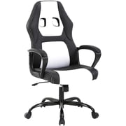 BestOffice Adult PU Leather and Mesh Racing Gaming Chair with Swivel and Lumbar Support, White