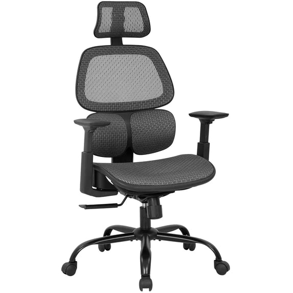 BestOffice Ergonomic High Back Mesh Task Chair with Arms, Lumbar Support, Swivel, Rolling for Men (Grey)