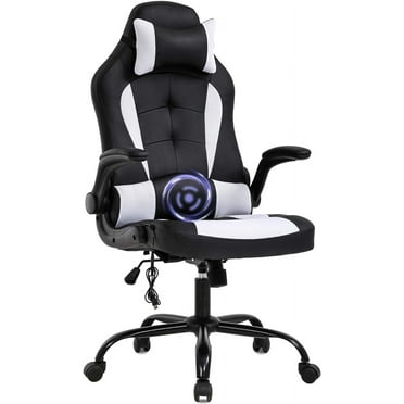 BestOffice PU Leather Gaming Office Chair , Massage & Lumbar Support Desk Chair for Adults, White