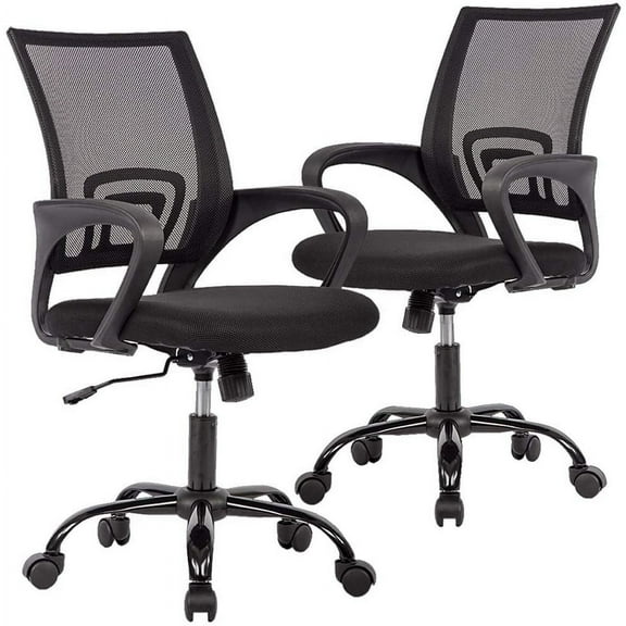 BestOffice Ergonomic Office Chair, Lumbar Support, Adjustable Height with Armrests, 2 Pack，(Black)