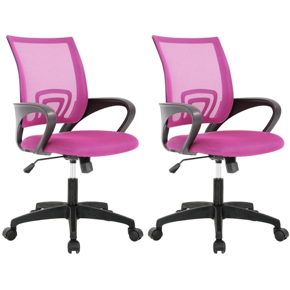 BestOffice Ergonomic Mid-Back Desk Chair, Adjustable Height Swivel, Lumbar Support, Breathable Mesh,Pink, 2-Pack