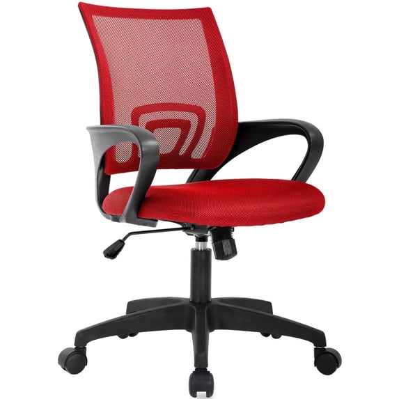 BestOffice New Adult Mesh Mid Back Indoor Commercial Ergonomic and Adjustable Arms Office Chairs Hardware, Red