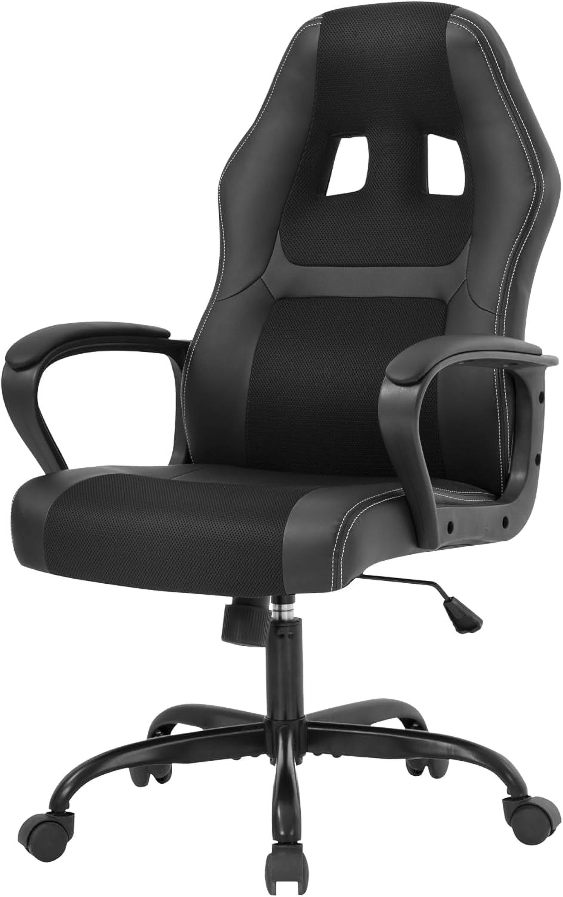 PayLessHere Black Gaming Chair - Ergonomic PU Leather w/Lumbar Support & Headrest