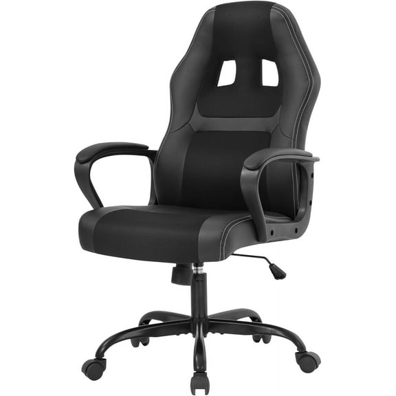 PayLessHere Black Gaming Chair - Ergonomic PU Leather w/Lumbar Support & Headrest