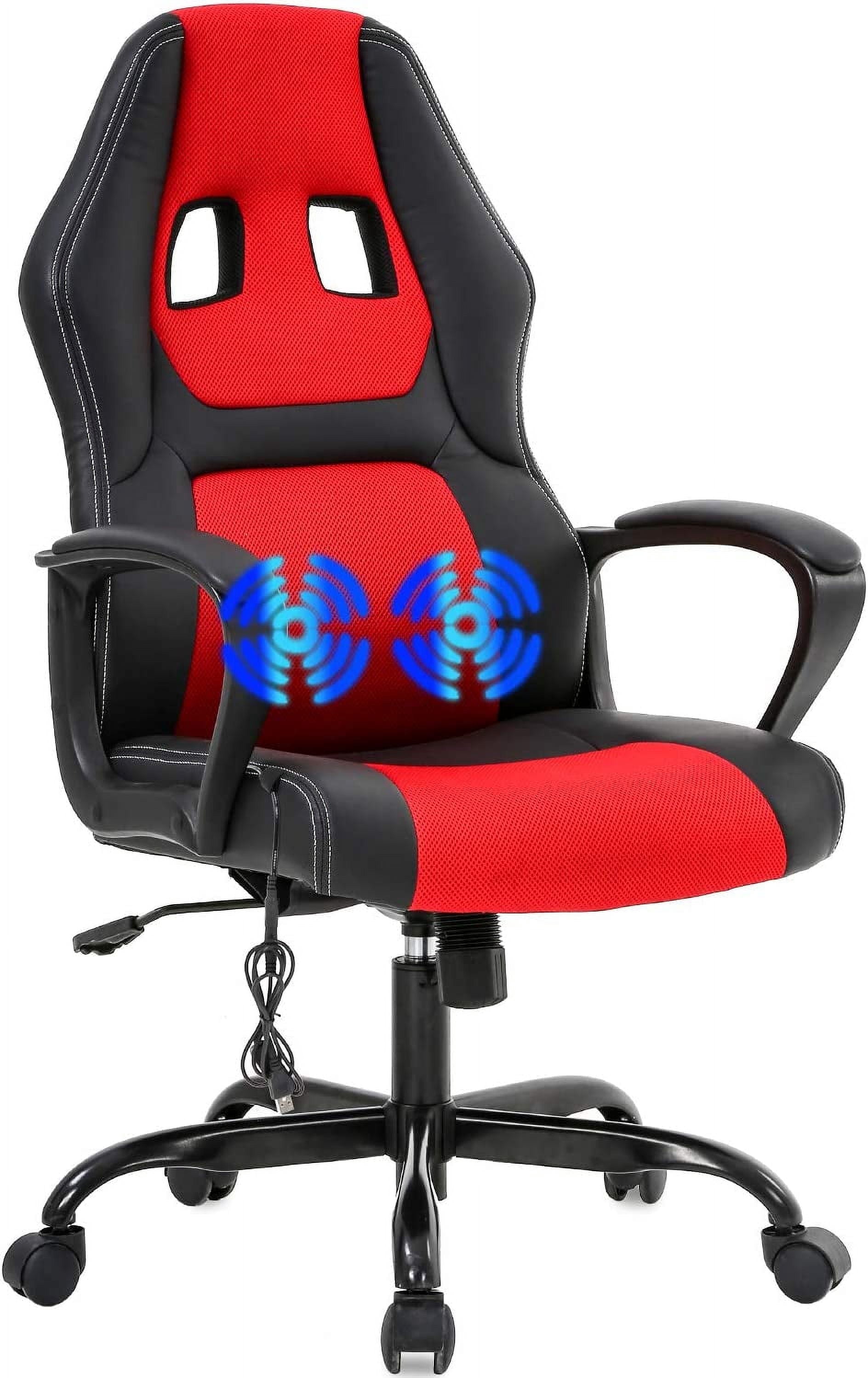 BestOffice Ergonomic Racing Gaming Chair，Massage PU Leather Lumbar Support Headrest Swivel Computer, Red