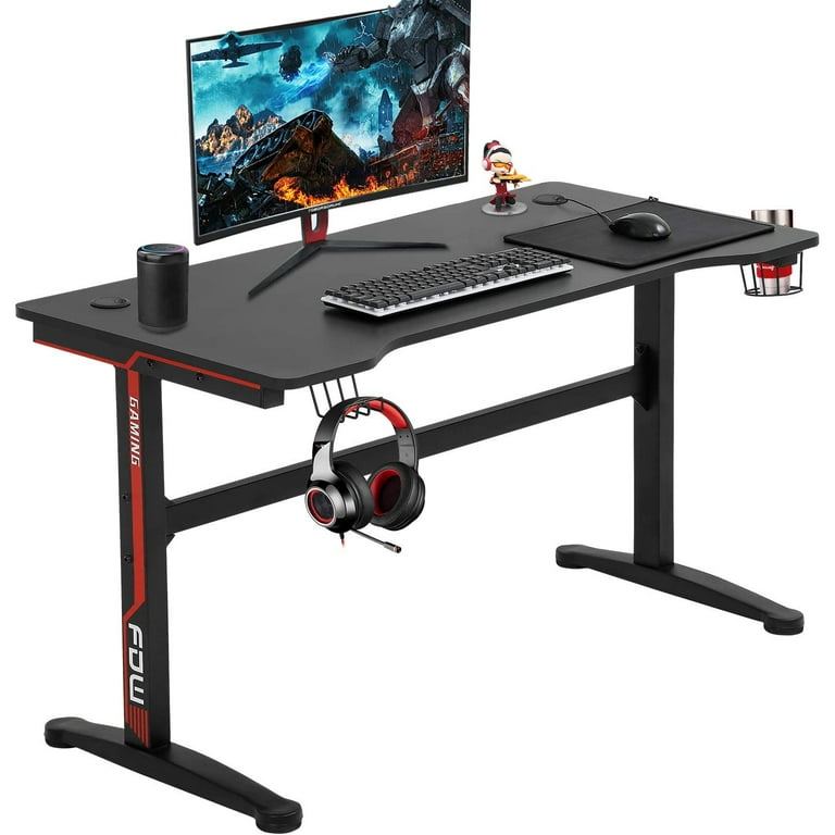 Gaming Desk Computer Table Metal Frame w/ Cup Holder, Headphone Hook, Cable  Hole