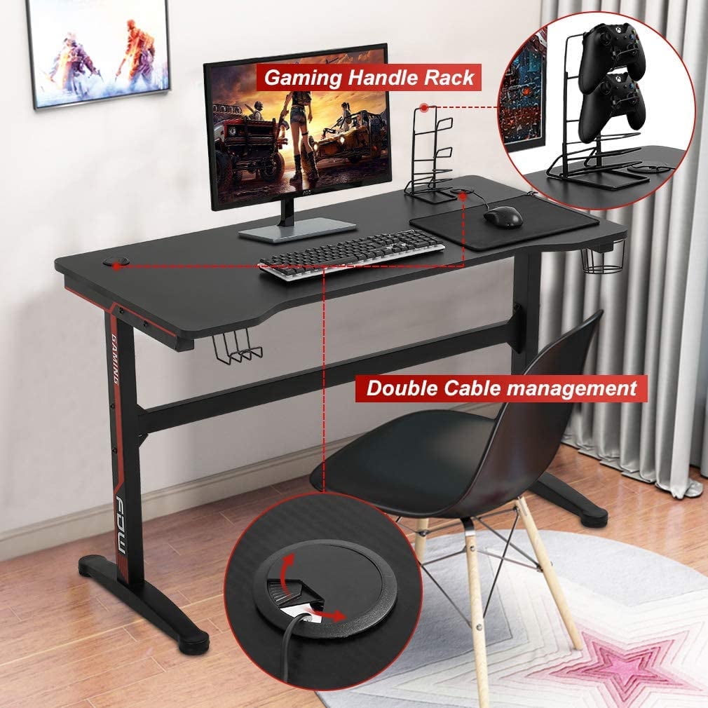 PayLessHere Gaming Desk PC Carbon Fiber Writing Desk Table with Cup Holder Headphone Hook