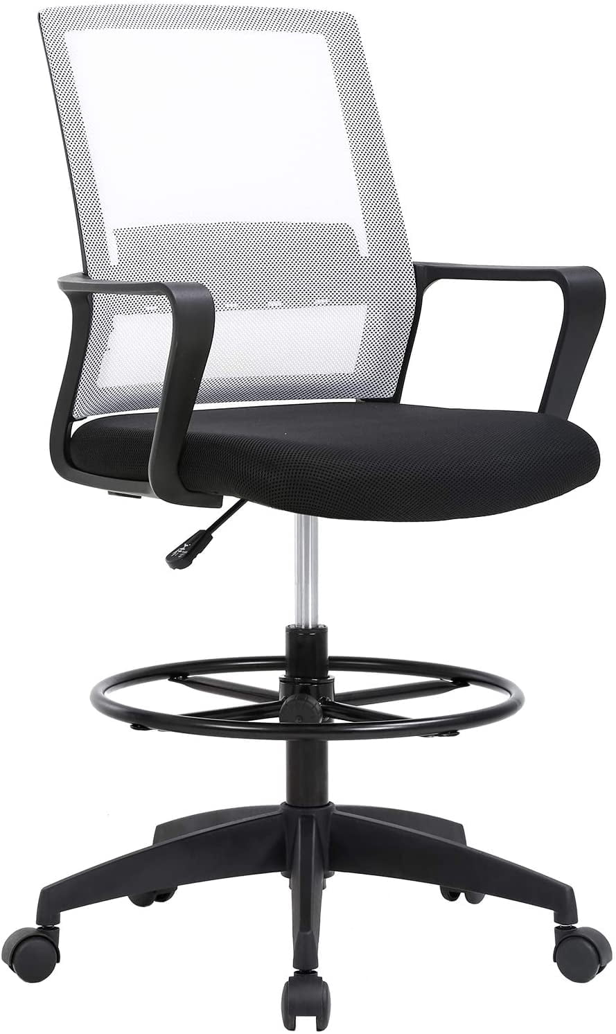 BestOffice Tall Drafting Office Chair, Lumbar Support, Adjustable Arms, Swivel Rolling for Adults(White)