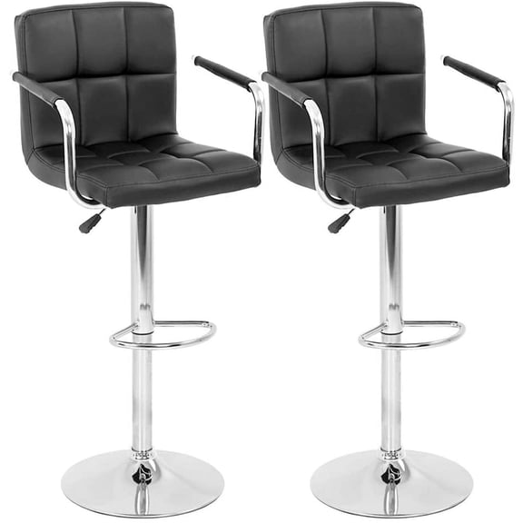BestOffice Modern Bar Stool 2 Set Adjustable Low Back Metal, Stainless Steel Black