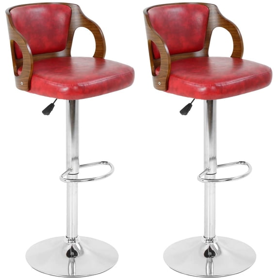 BestOffice Modern Bar Stool Set Of 2 Beech Barstools Height Adjustable Counter Stools PU Leather For Home Kitchen Dining Room Stools,Red