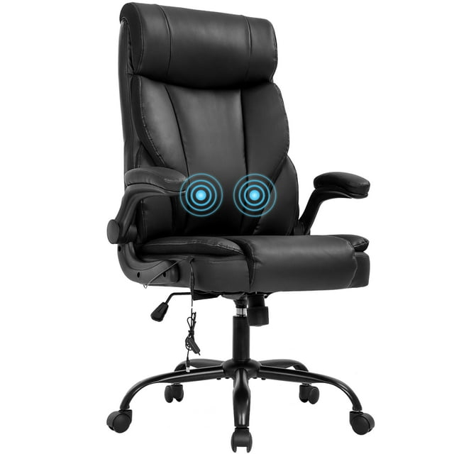 BestOffice Office Chair Ergonomic Desk Chair PU Leather Massage Computer Chair with Lumbar Support Flip up Armrest Task Chair Rolling Swivel Executive Chair for Adults(Black)