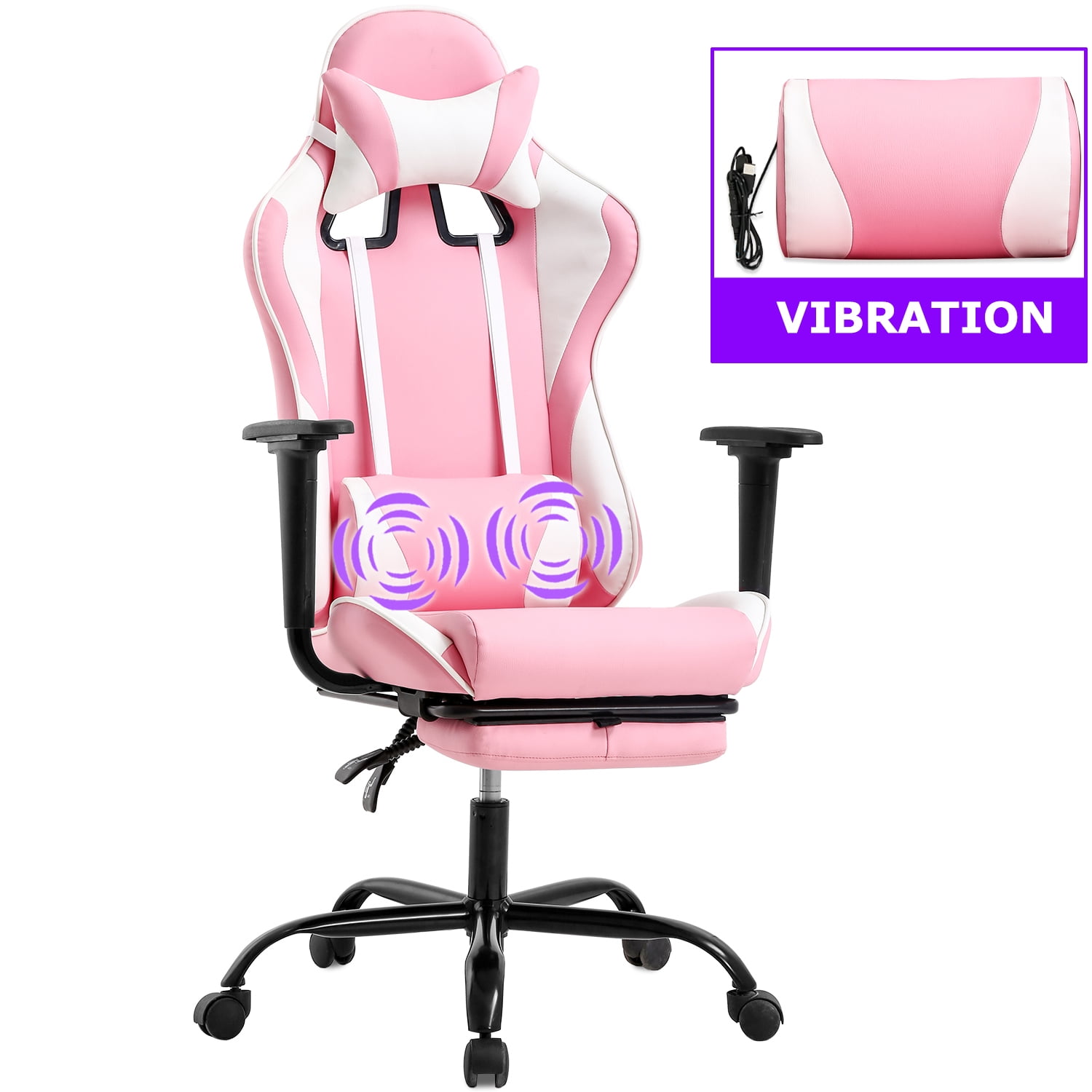 BestOffice Ergonomic Gaming Chair Lumbar Support Rolling Swivel for Women Pink
