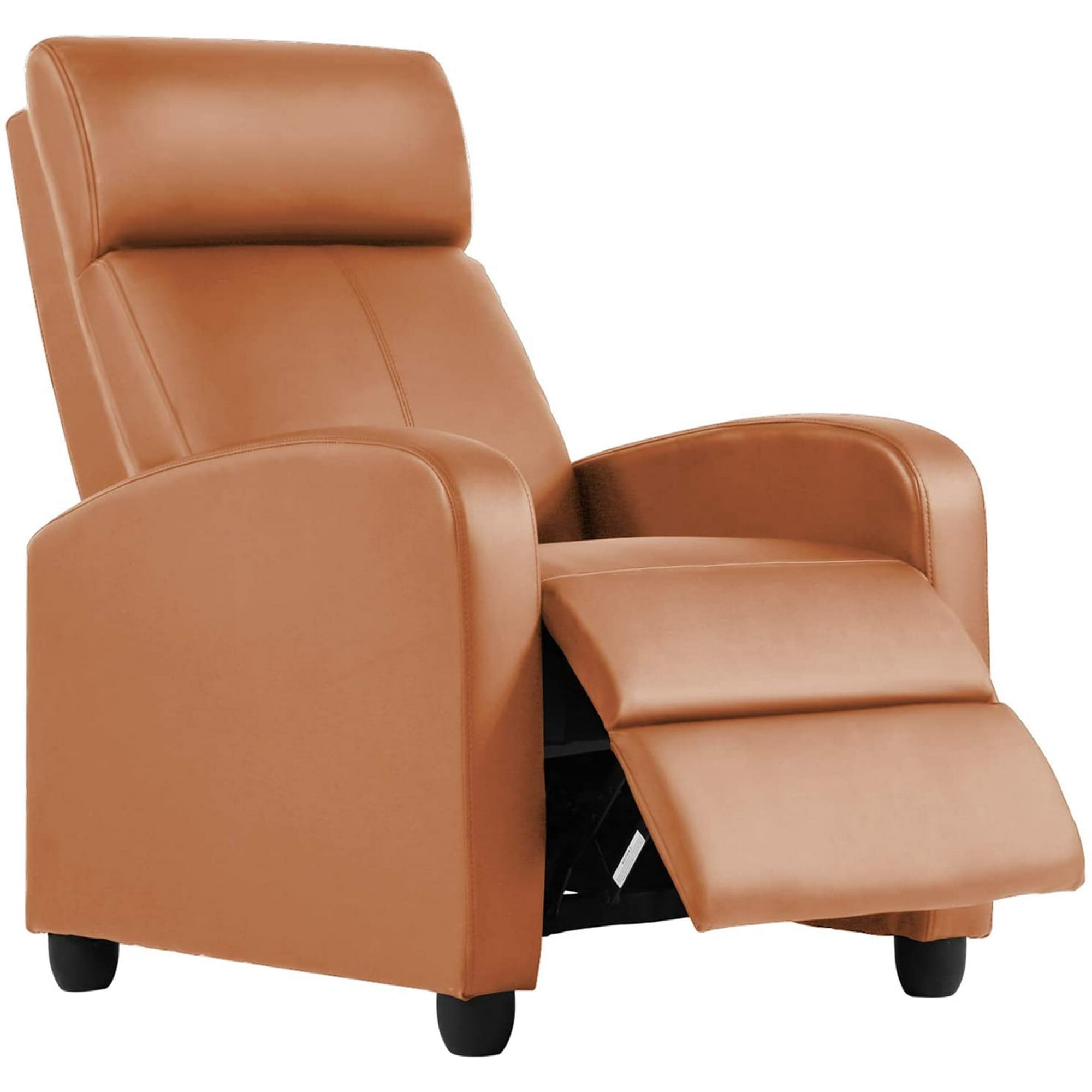 FDW Recliner Chair for Living Room Furniture Home Theater Seating Glider Chairs Modern Wingback Single Sofa PU Leather with Footrest (Tan)