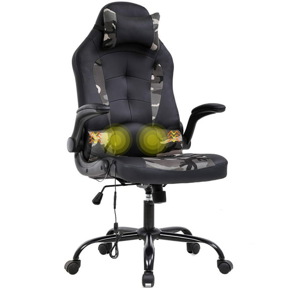 BestOffice Massage Gaming Chair, Lumbar Support, Rolling Swivel for Men, Women(Camo)