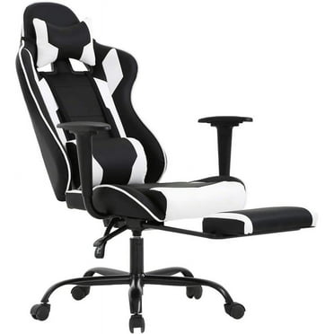 BestOffice Racing Style Gaming Chair with Adjustable Pillows and Footrest, White