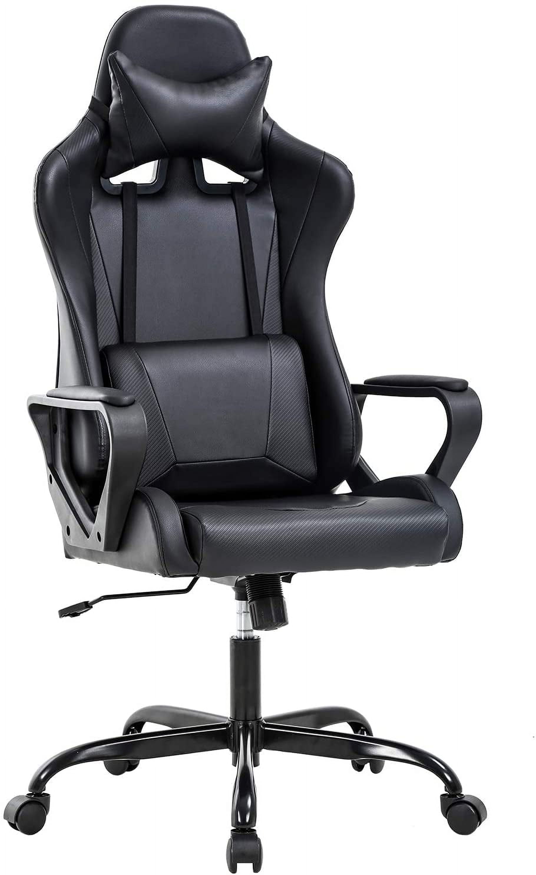 BestOffice Racing Style Gaming Chair with Adjustable Pillows and Reclining Backrest for Unisex Gamers(Black)