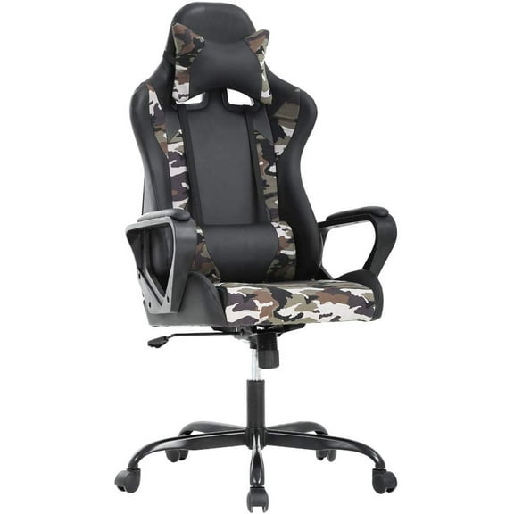 BestOffice Racing Style Gaming Chair with Adjustable Pillows and Reclining Backrest for Unisex Gamers(Camo)