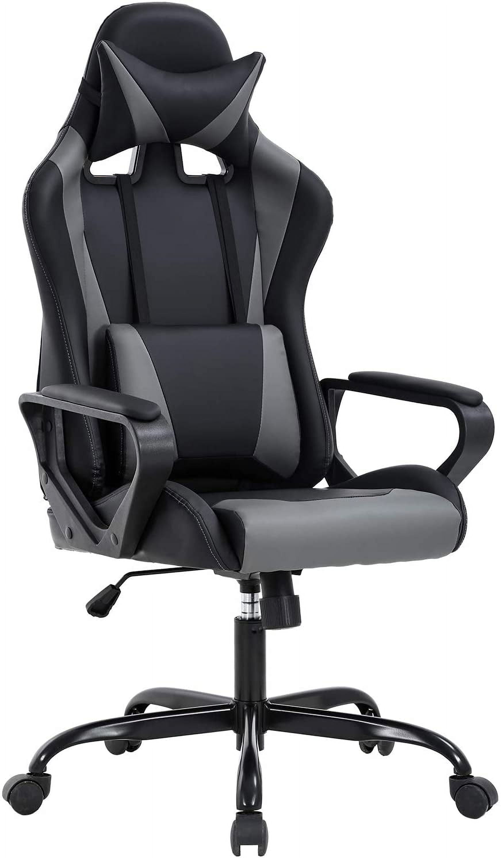 BestOffice Racing Style Gaming Chair with Adjustable Pillows and Reclining Backrest for Unisex Gamers(Grey)