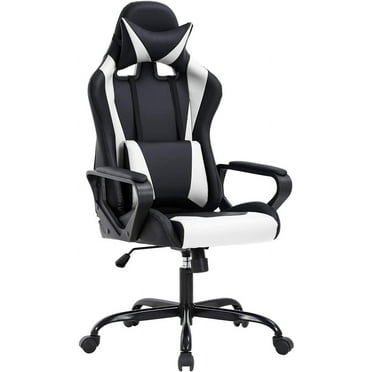 BestOffice Racing Gaming Chair w/Adjustable Lumbar Pillow & Reclining Backrest, White