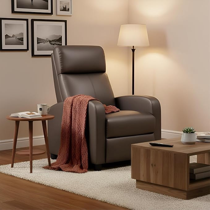 BestOffice Recliner Chair for Living Room Furniture Home Theater Seating Glider Chairs Modern Wingback Single Sofa PU Leather with Footrest (Brown)