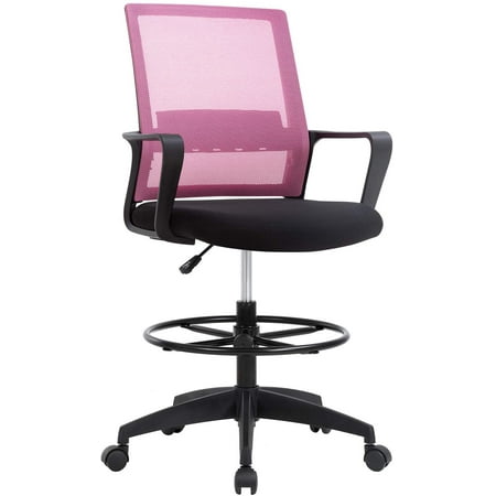 BestOffice Tall Drafting Office Chair, Lumbar Support, Adjustable Arms, Swivel Rolling for Adults(Pink)