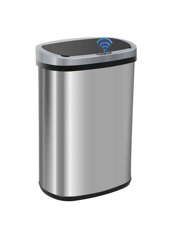 BestOffice Touch Free Sensor Stainless Steel Trash Can, 13 Gallon