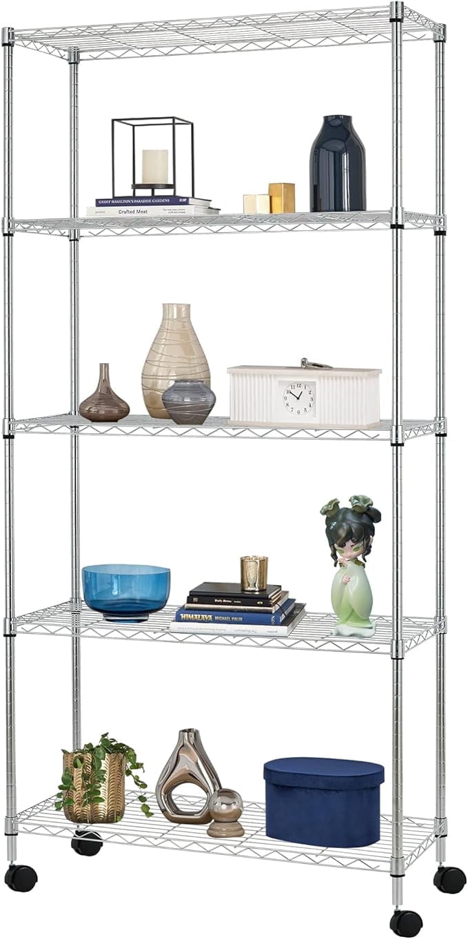 FDW Wire Shelving Unit Metal Shelf Organizer Heavy Duty Wire Rack Storage Unit Rack Utility for Bathroom Office Kitchen (Black, 14" D x 30" W x 60" H)