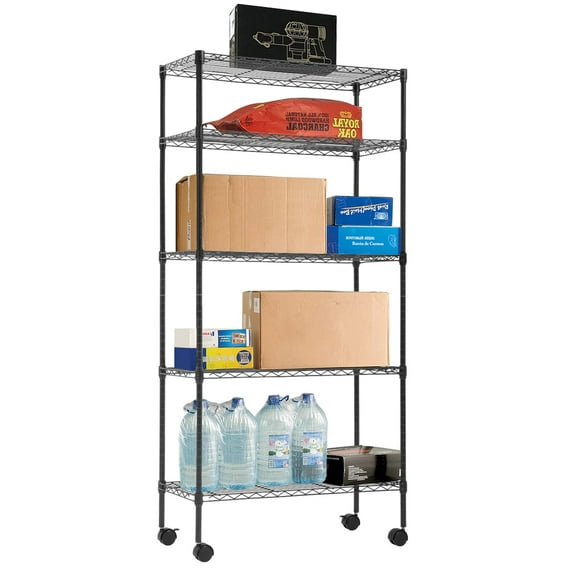 FDW Wire Shelving Unit Metal Shelf Organizer Heavy Duty Wire Rack Storage Unit Rack Utility for Bathroom Office Kitchen (Black, 14" D x 30" W x 60" H)