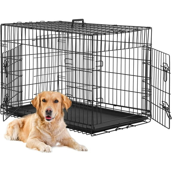 BestPet 24 inch Foldable Metal Dog Crate for Small Dogs, Double Door, Divider, Removable Tray(Black)