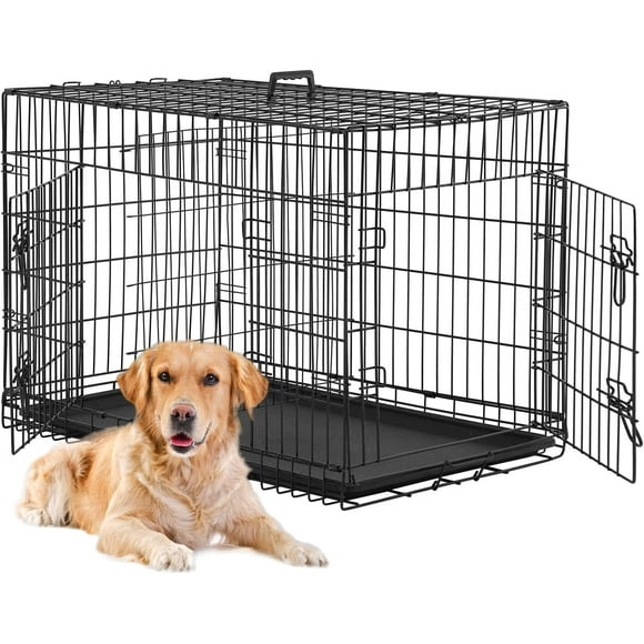 BestPet 24 inch Foldable Metal Dog Crate for Small Dogs, Double Door, Divider, Removable Tray(Black)