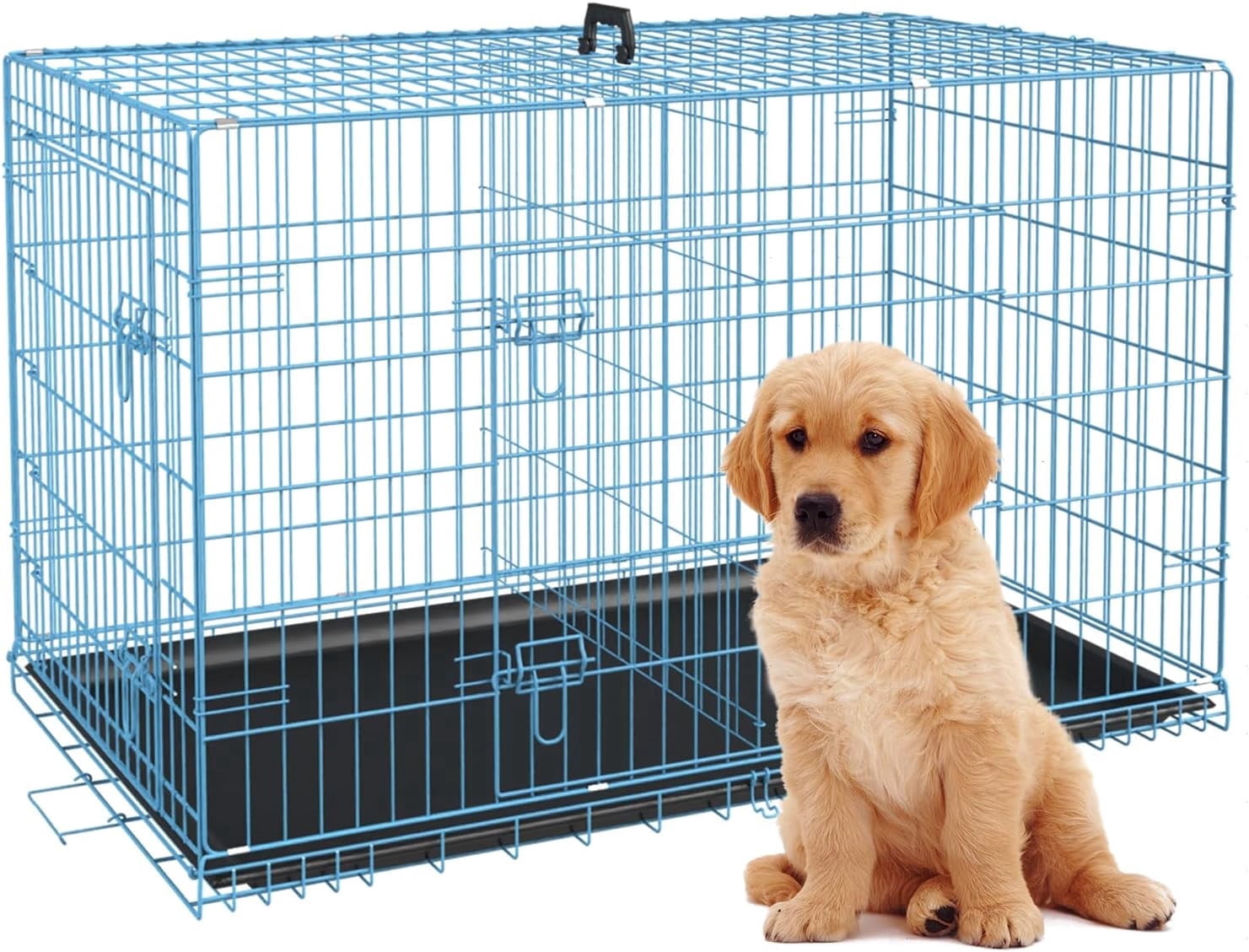 Bestpet, Dog Crate, 24 inch, Foldable Metal, Blue, Double Door ...