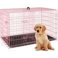 thumbnail image 1 of BestPet 24 inch Foldable Metal Dog Crate for Small Dogs, Double Door, Divider, Removable Tray(Pink), 1 of 1