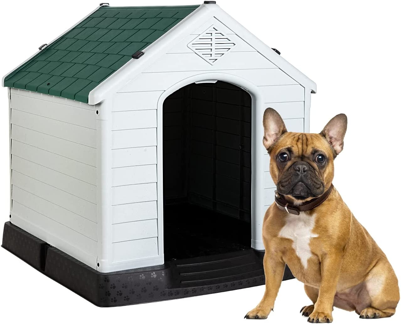 BestPet 28" Insulated Dog House, Durable Plastic, Weatherproof, Indoor/Outdoor, Elevated Flr, Air Vents, Green