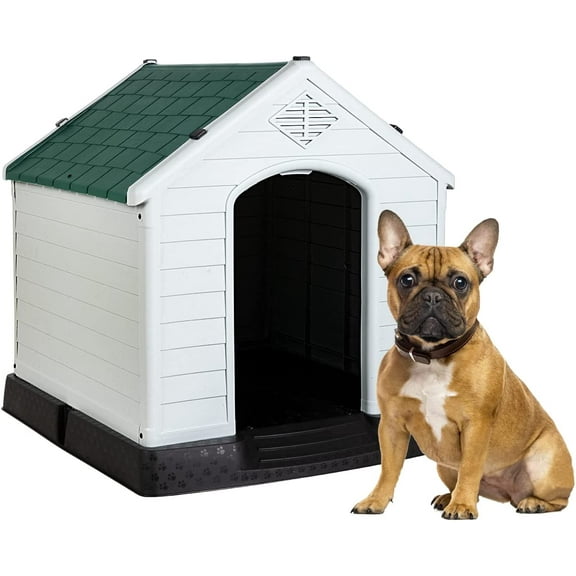 BestPet 28" Insulated Dog House, Durable Plastic, Weatherproof, Indoor/Outdoor, Elevated Flr, Air Vents, Green