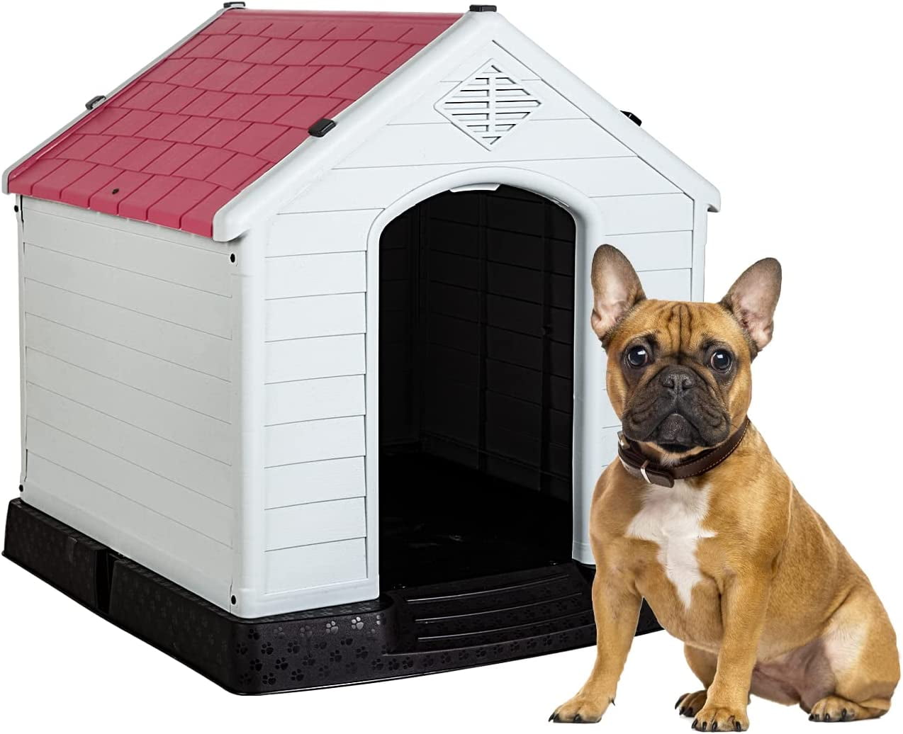 Large Red Insulated Plastic Dog House with Raised Floor