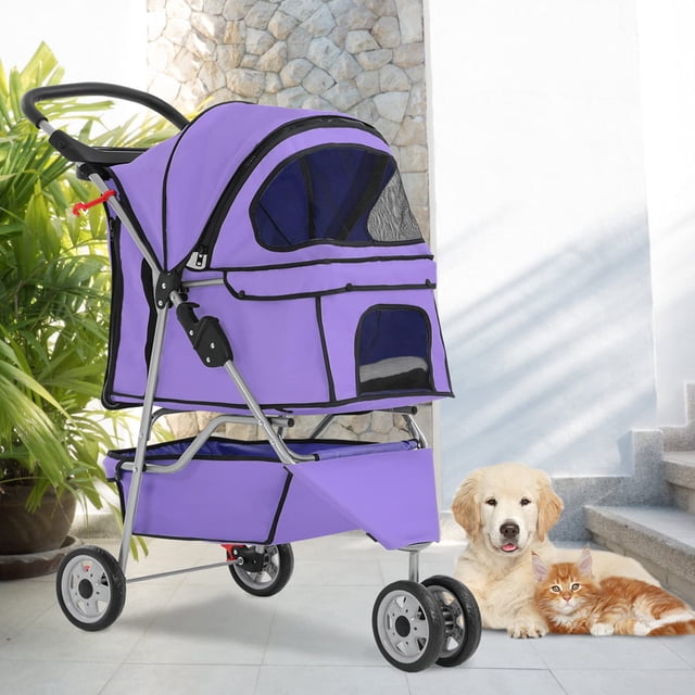 BestPet 3 Wheel Collapsible Pet Stroller,Purple