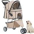 thumbnail image 1 of BestPet 3 Wheels Pet Stroller Folding with Cup Holder & Removable Liner,Beige, 1 of 7