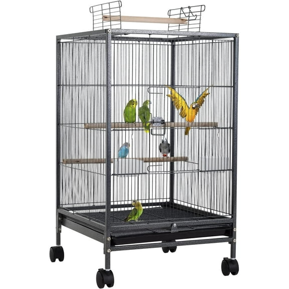 BestPet 35-inch Wrought Iron Bird Cage with Play Open Top and Rolling Stand,Black